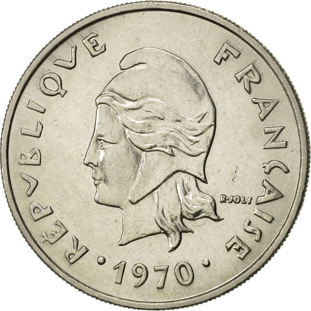Coin, New Caledonia, 20 Francs, 1970, Paris, AU(55-58), Nickel, KM:6