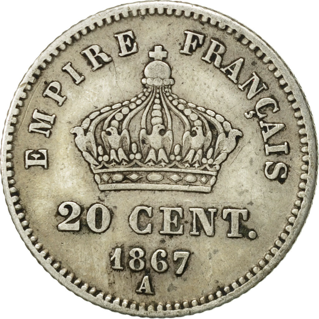 France, Napoleon III, Napoléon III, 20 Centimes, 1867, Paris, EF(40-45)