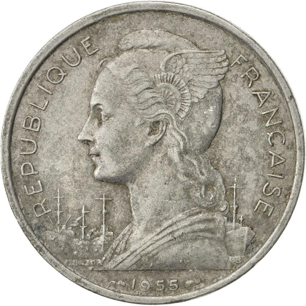 Réunion, 5 Francs, 1955, EF(40-45), Aluminum, KM:9