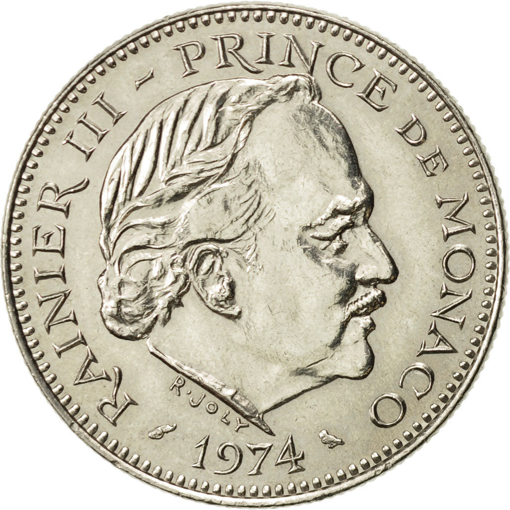 Monaco, Rainier III, 5 Francs, 1974, AU(55-58), Copper-nickel, KM:150