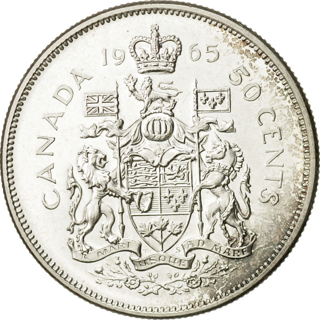 Coin, Canada, Elizabeth II, 50 Cents, 1965, Royal Canadian Mint, Ottawa