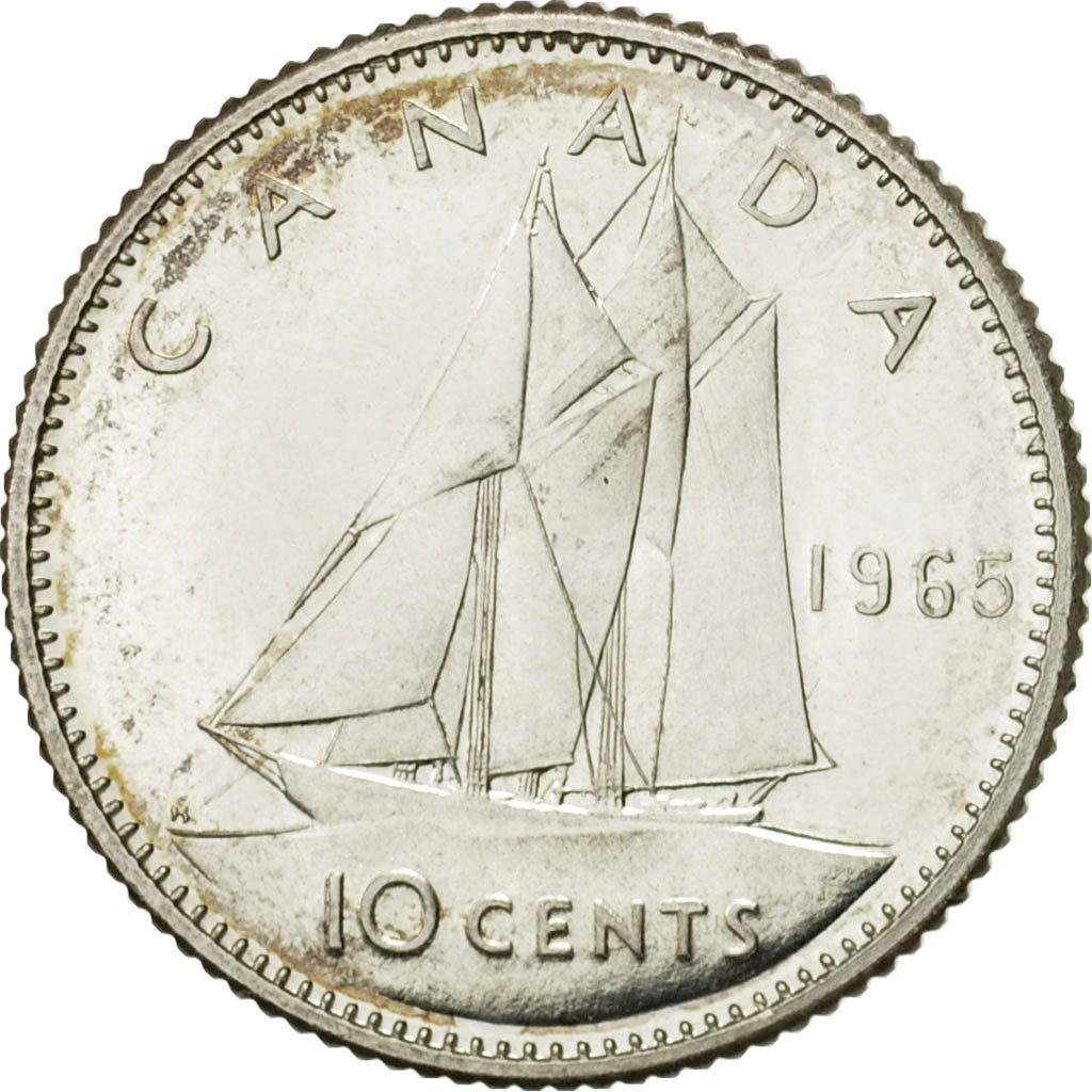 Coin, Canada, Elizabeth II, 10 Cents, 1965, Royal Canadian Mint, Ottawa