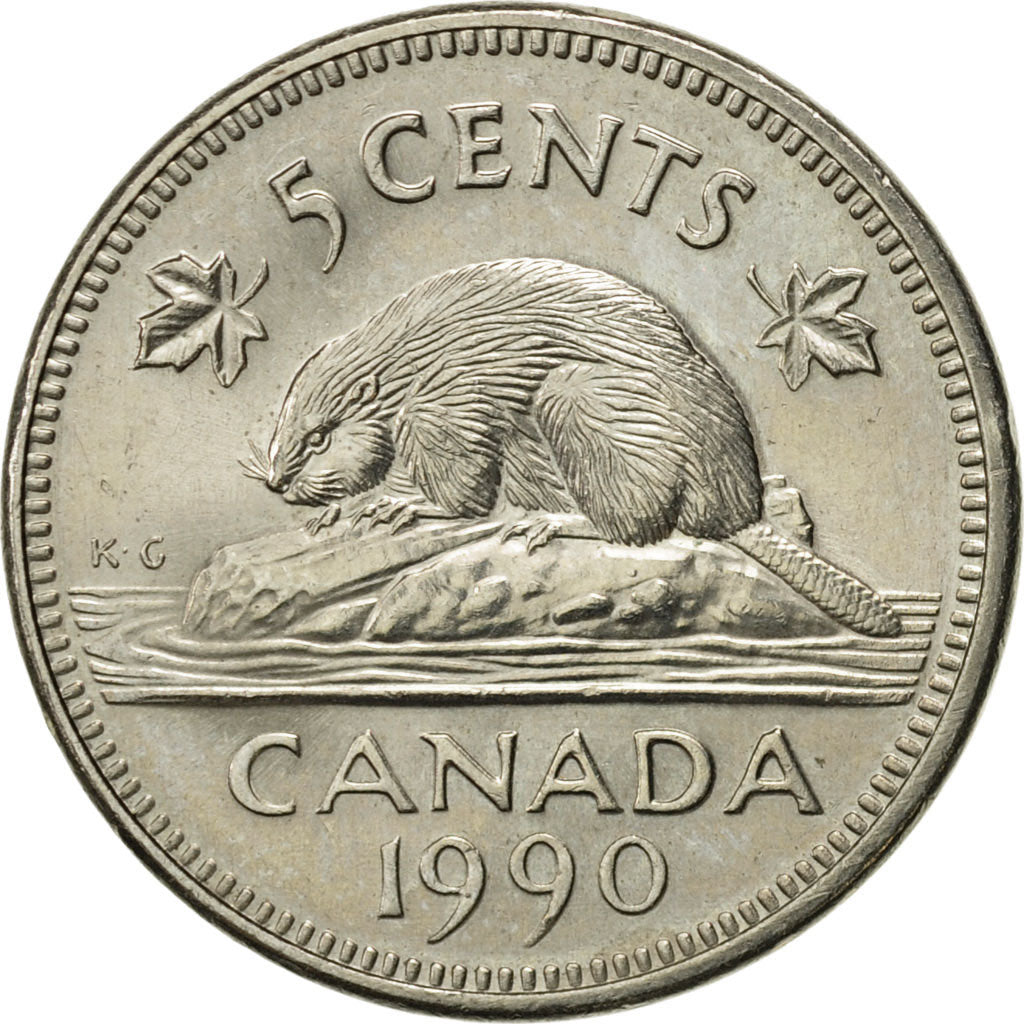Coin, Canada, Elizabeth II, 5 Cents, 1990, Royal Canadian Mint, Ottawa