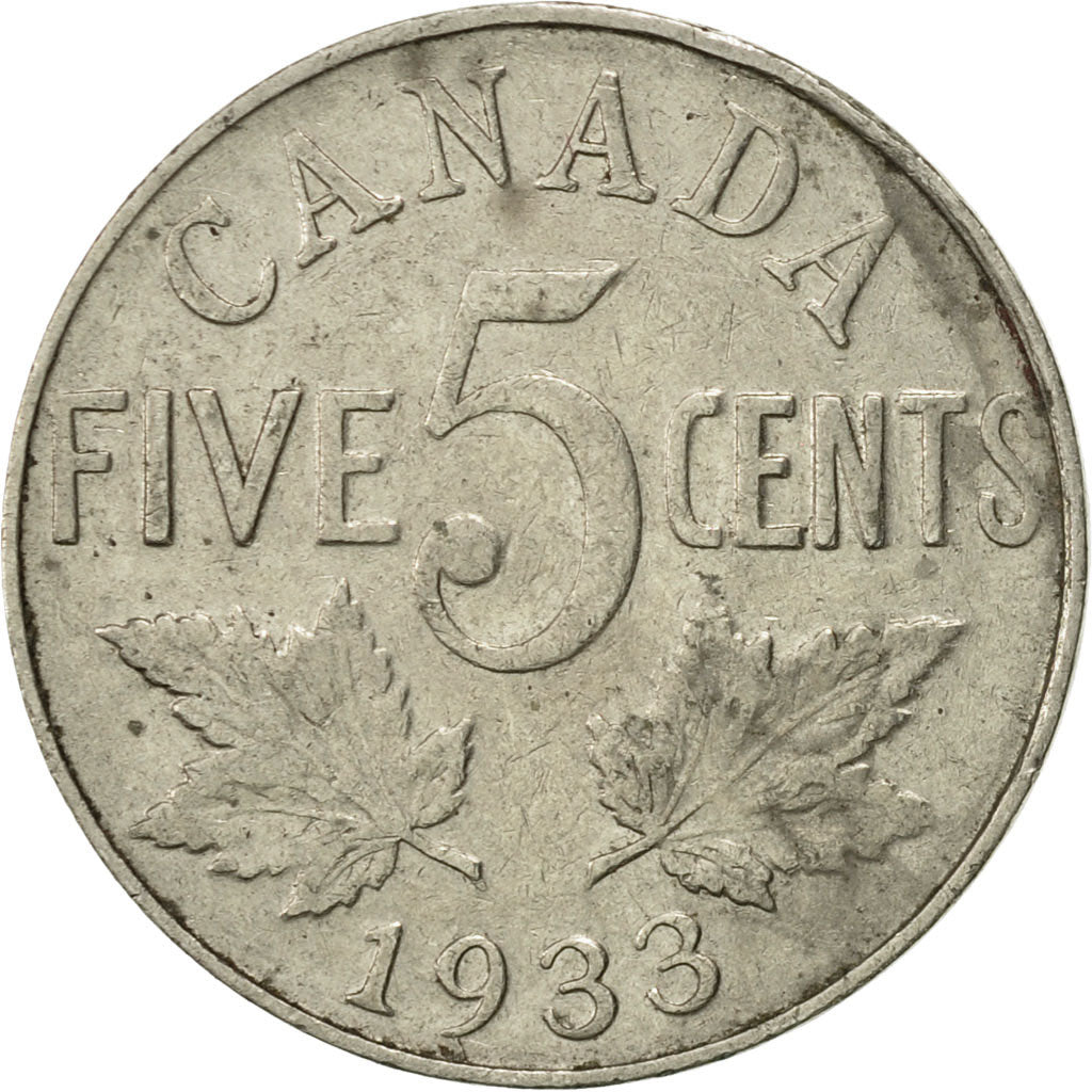 Canada, George V, 5 Cents, 1933, Royal Canadian Mint, Ottawa, TTB, Nickel, KM:29