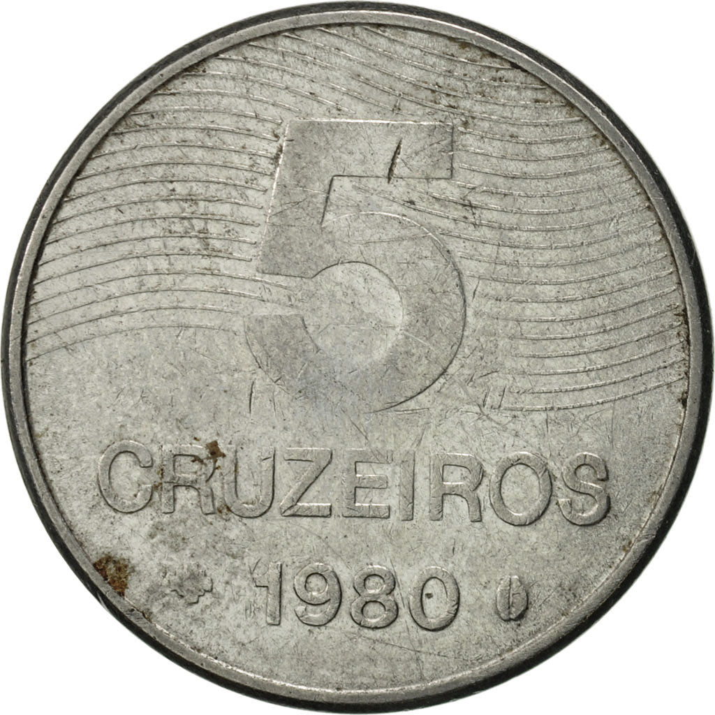 Coin, Brazil, 5 Cruzeiros, 1980, EF(40-45), Stainless Steel, KM:591