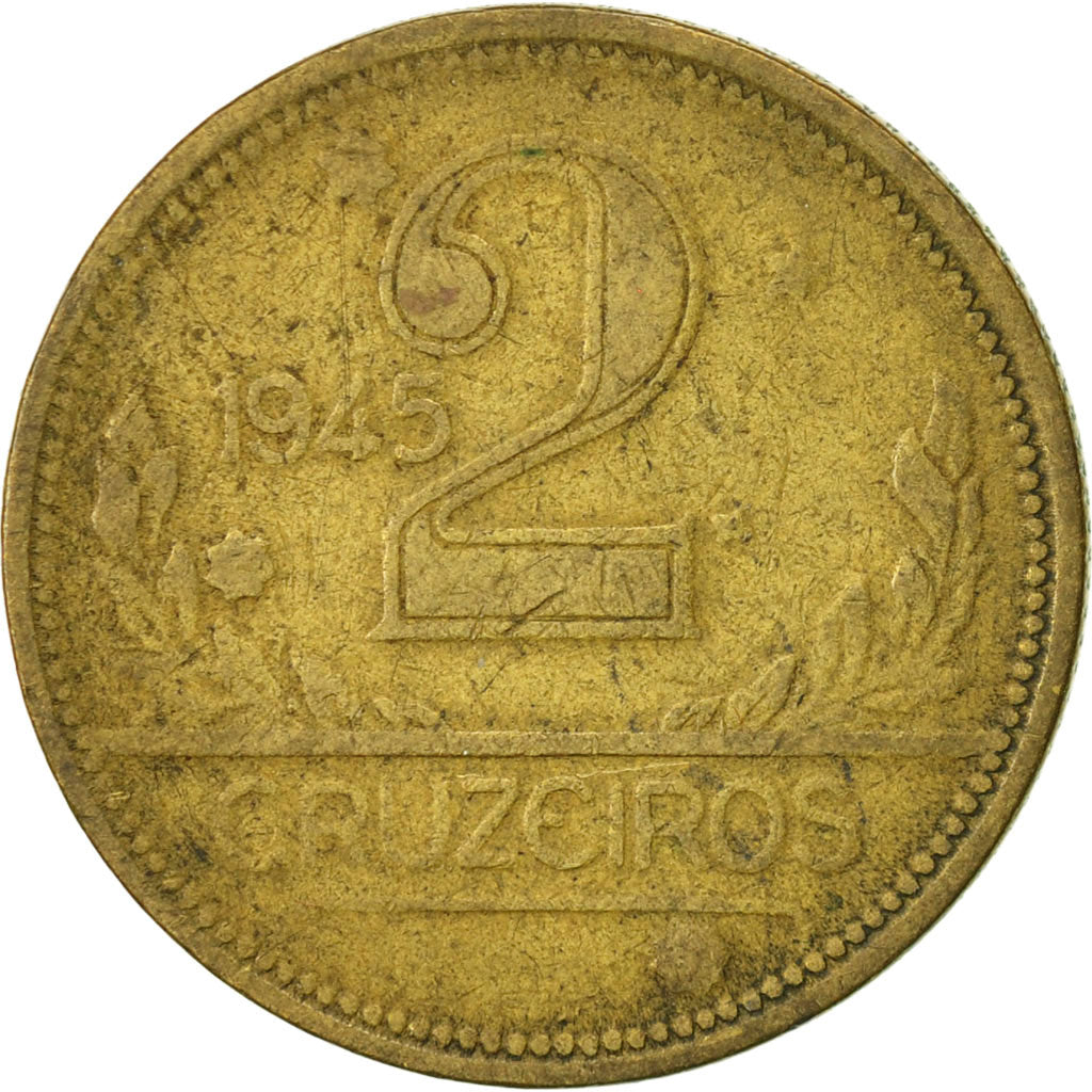 Brazil, 2 Cruzeiros, 1945, VF(30-35), Aluminum-Bronze, KM:559