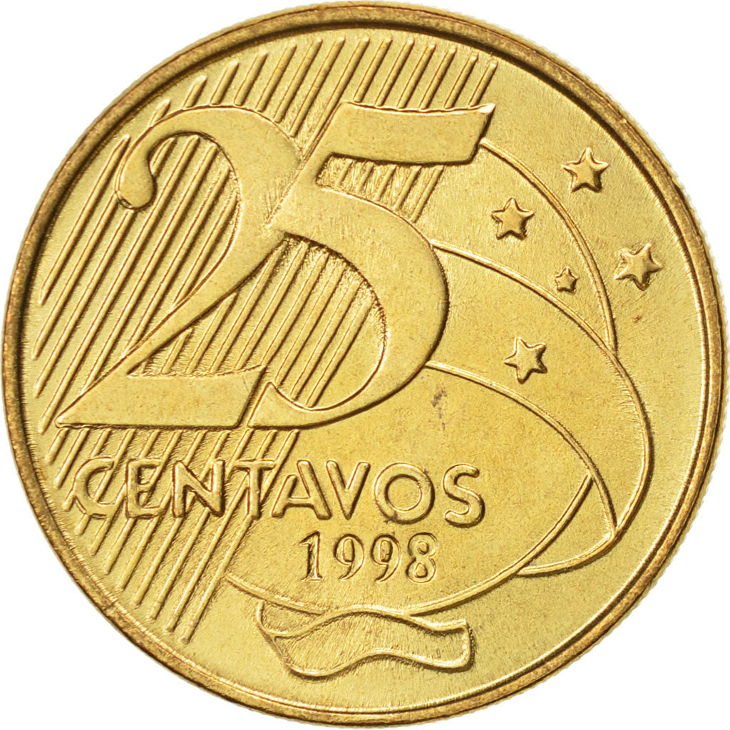 Brazil, 25 Centavos, 1998, MS(63), Bronze Plated Steel, KM:650