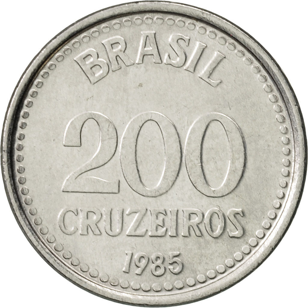 Brazil, 200 Cruzeiros, 1985, AU(55-58), Stainless Steel, KM:596