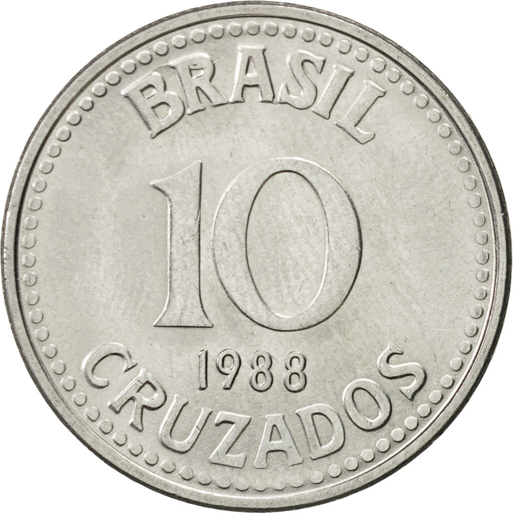 Moneta, Brasile, 10 Cruzados, 1988, SPL-, Acciaio inossidabile, KM:607