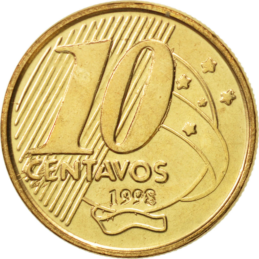 Coin, Brazil, 10 Centavos, 1998, AU(55-58), Bronze Plated Steel, KM:649.2