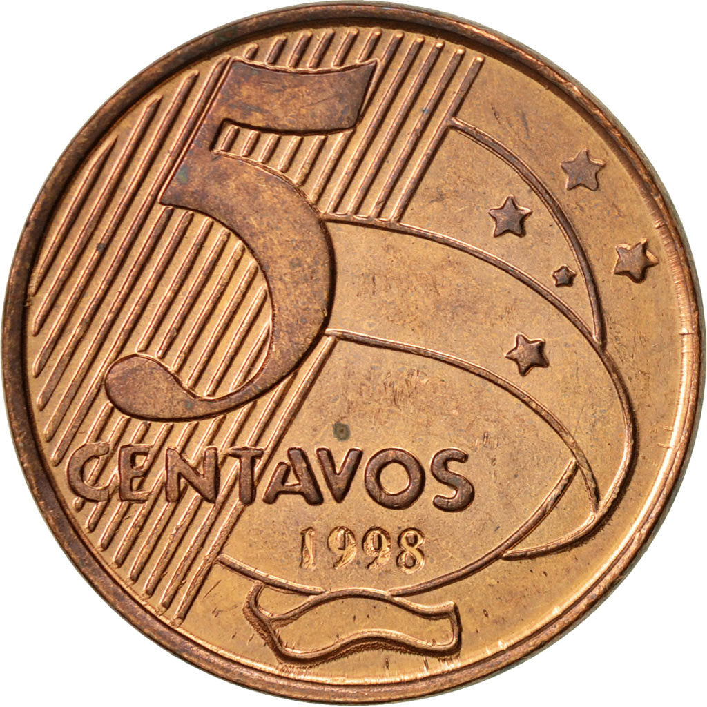 Coin, Brazil, 5 Centavos, 1998, AU(55-58), Copper Plated Steel, KM:648