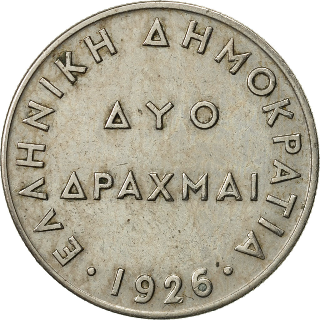 Coin, Greece, 2 Drachmai, 1926, AU(55-58), Copper-nickel, KM:70