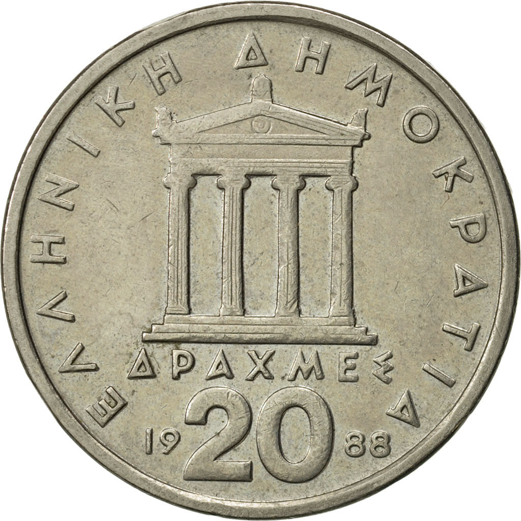 Coin, Greece, 20 Drachmes, 1988, EF(40-45), Copper-nickel, KM:133