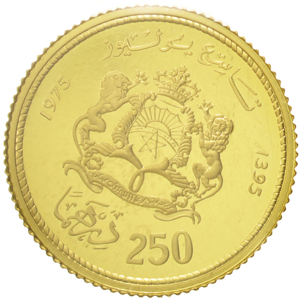 Morocco, al-Hassan II, 250 Dirhams, 1975, Gold, PROOF, KM:66