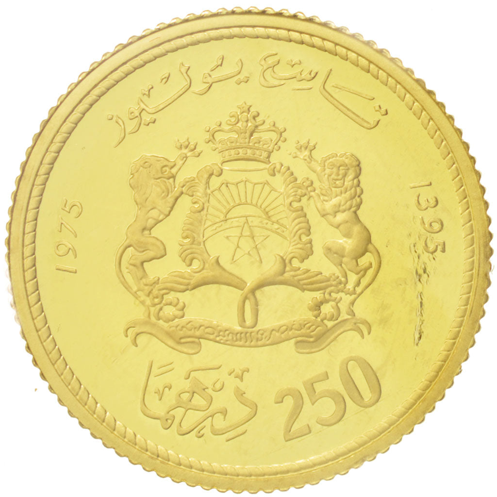 Morocco, al-Hassan II, 250 Dirhams, 1975, Gold, PROOF, KM:66