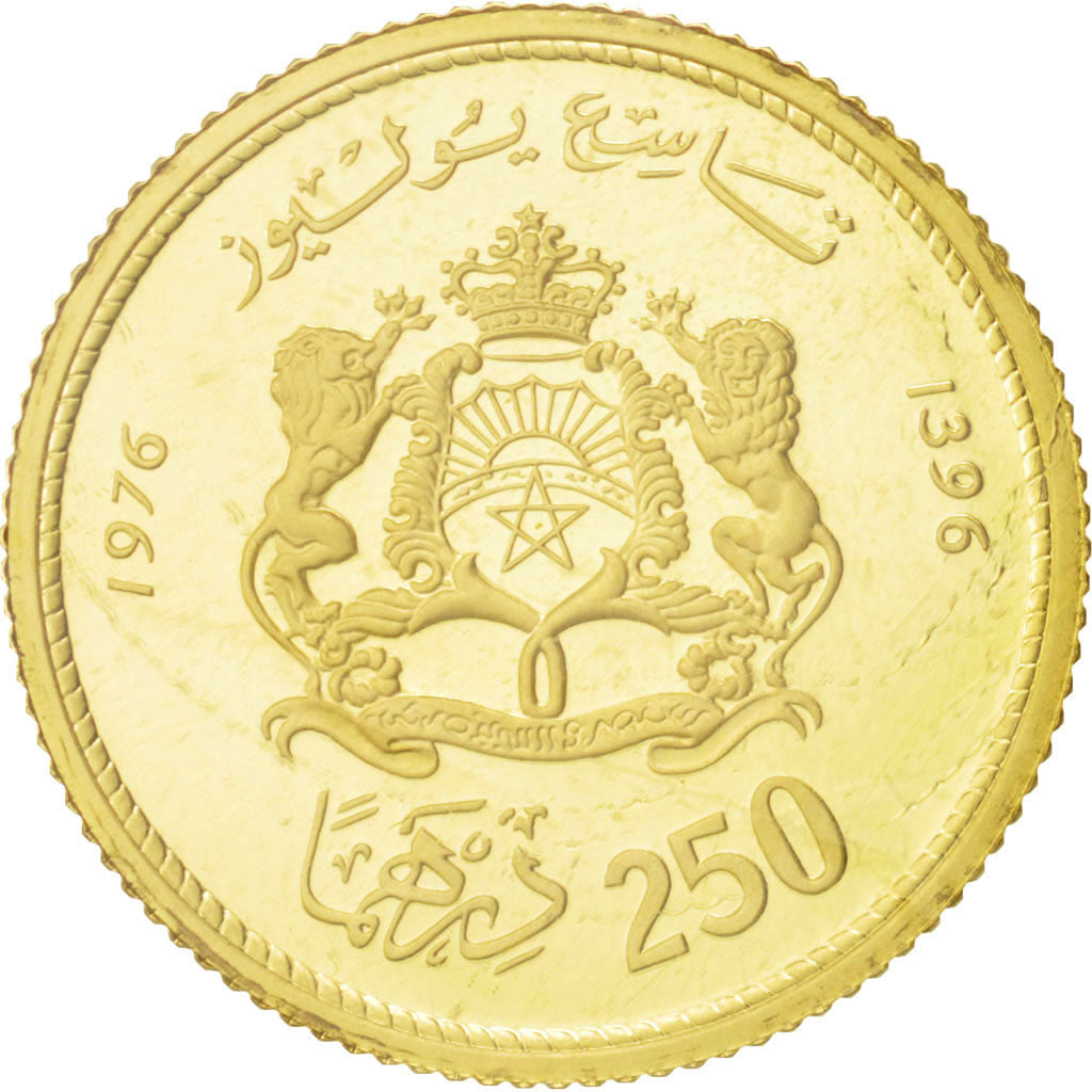Morocco, al-Hassan II, 250 Dirhams, 1976, Gold, PROOF, KM:66