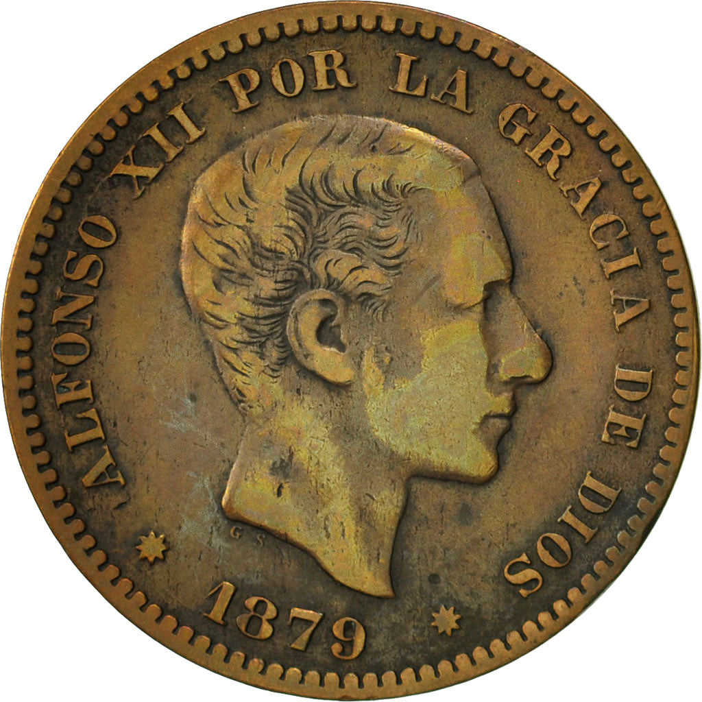 Coin, Spain, Alfonso XII, 5 Centimos, 1879, Madrid, EF(40-45), Bronze, KM:674
