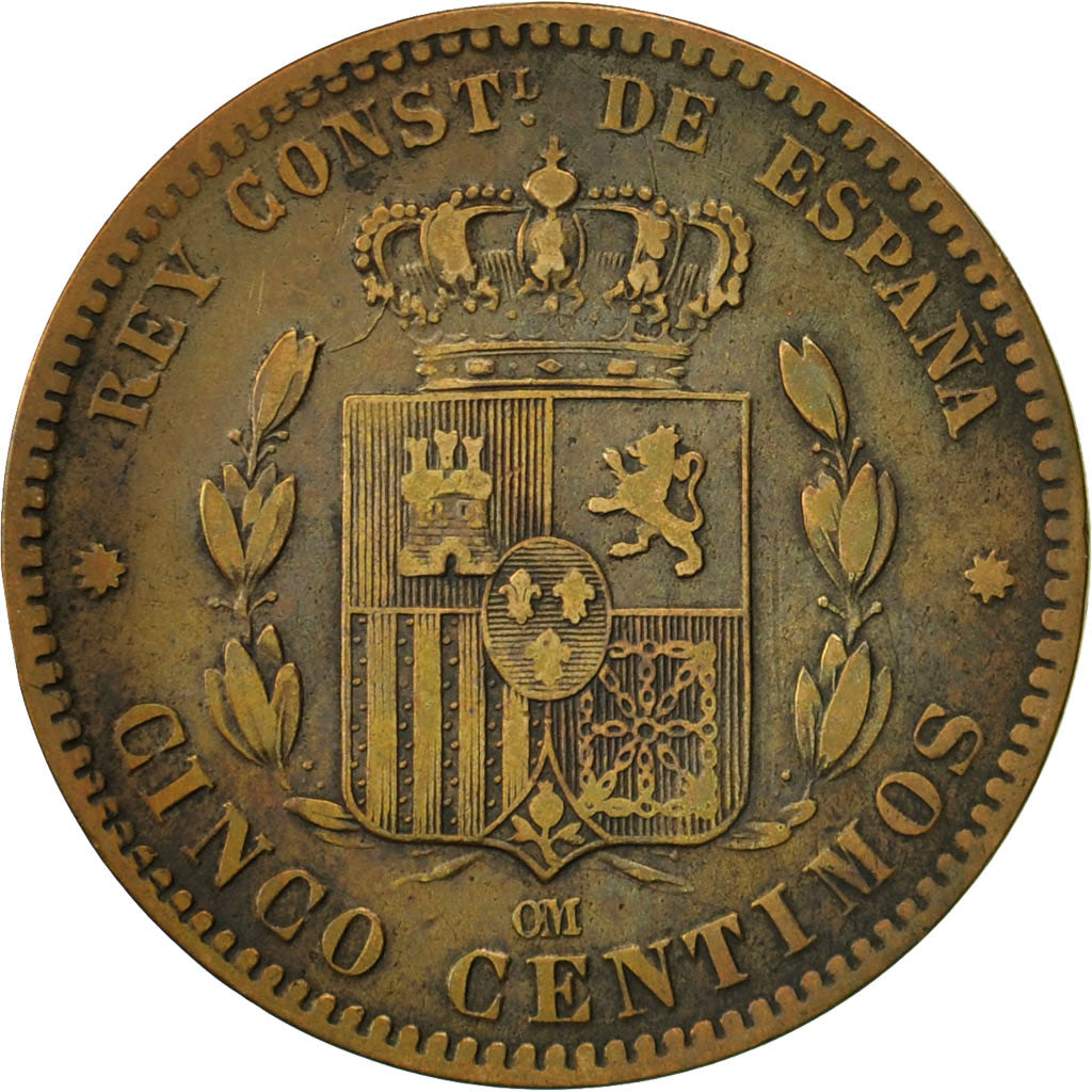 Coin, Spain, Alfonso XII, 5 Centimos, 1879, Madrid, EF(40-45), Bronze, KM:674
