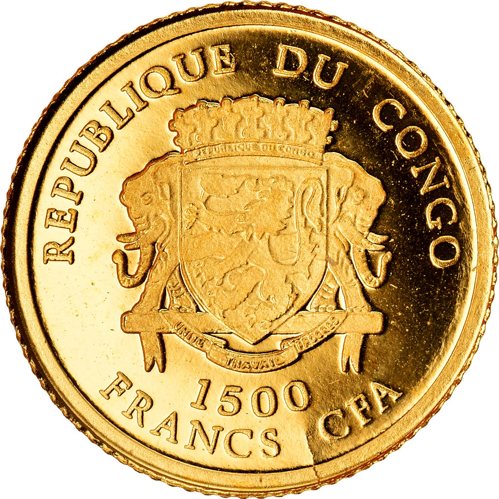 Congo Republic, 1500 Francs CFA, Napoléon Bonaparte, 2007, MS(65-70), Gold