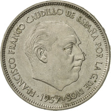 Spain, Caudillo and regent, 25 Pesetas, 1957, AU(50-53), Copper-nickel, KM:787