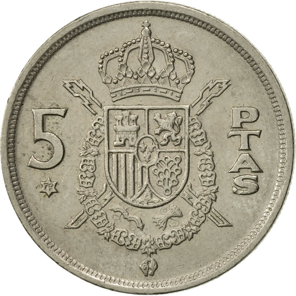 Moneta, Spagna, Juan Carlos I, 5 Pesetas, 1975, BB+, Rame-nichel, KM:807