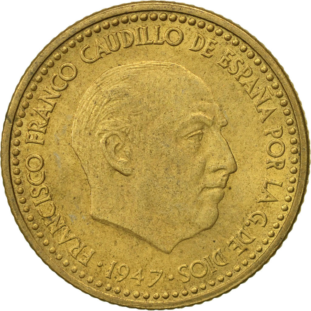 Spain, Francisco Franco, caudillo, Peseta, 1947, AU(55-58), Aluminum-Bronze