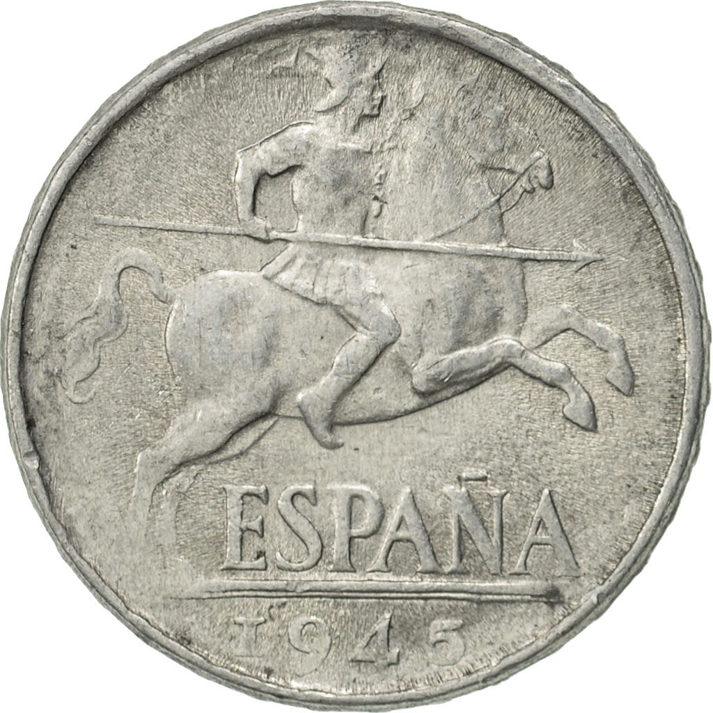Coin, Spain, 10 Centimos, 1945, AU(55-58), Aluminum, KM:766