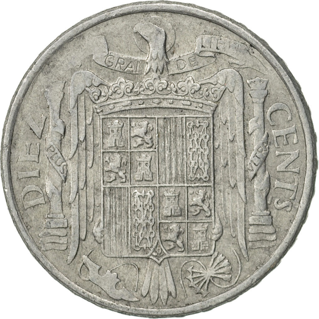 Coin, Spain, 10 Centimos, 1945, AU(55-58), Aluminum, KM:766