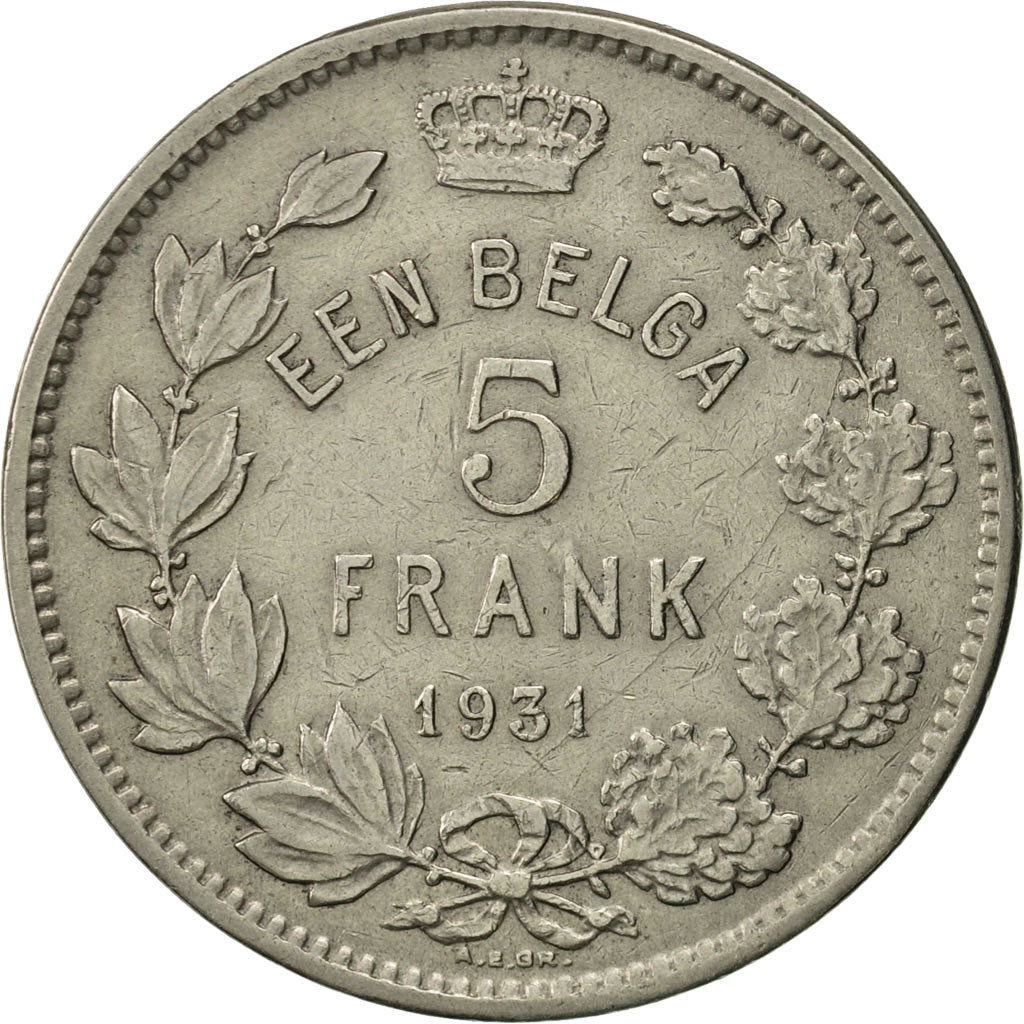 Coin, Belgium, 5 Francs, 5 Frank, 1931, VF(20-25), Nickel, KM:98