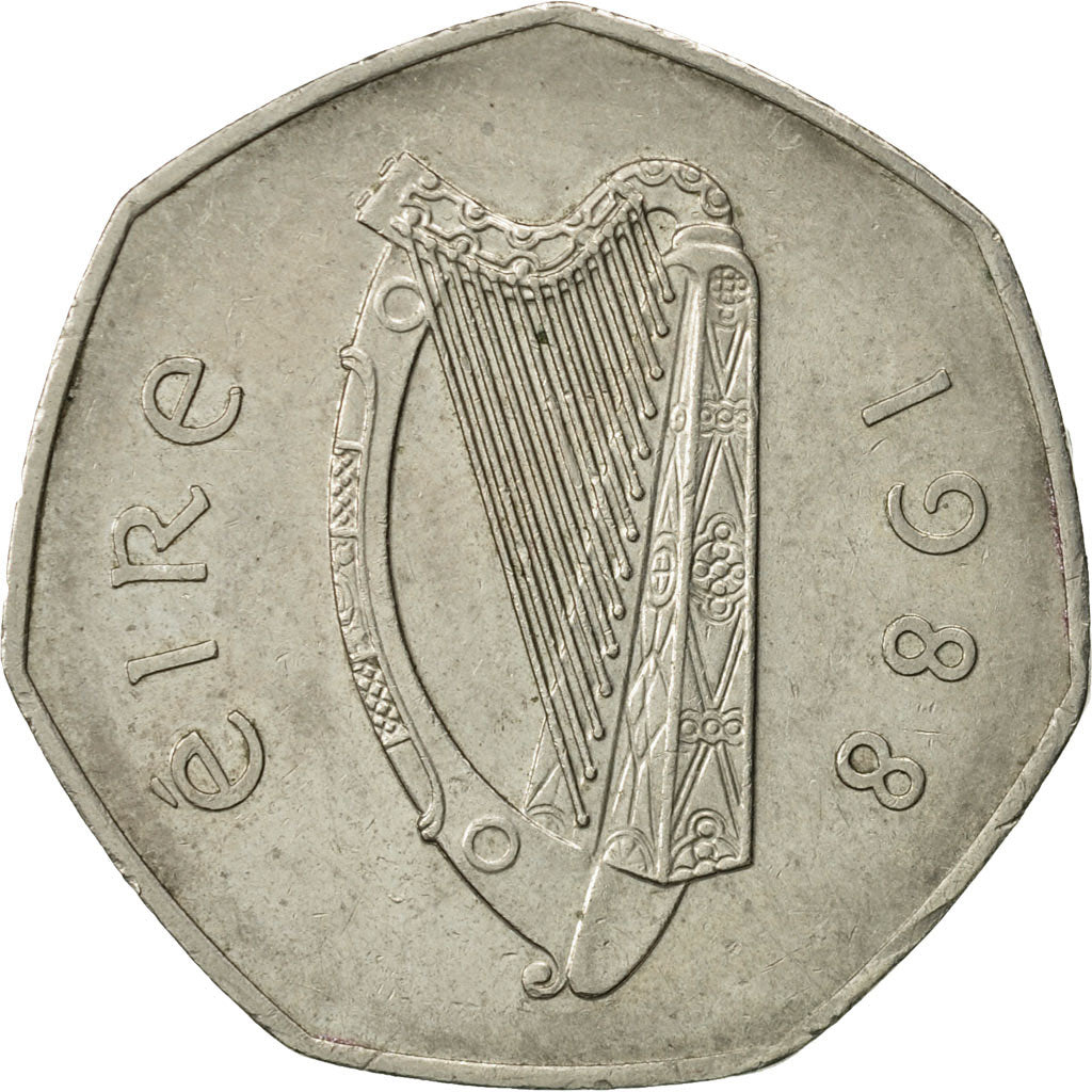 Coin, IRELAND REPUBLIC, 50 Pence, 1988, AU(50-53), Copper-nickel, KM:26