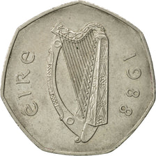 Coin, IRELAND REPUBLIC, 50 Pence, 1988, AU(50-53), Copper-nickel, KM:26