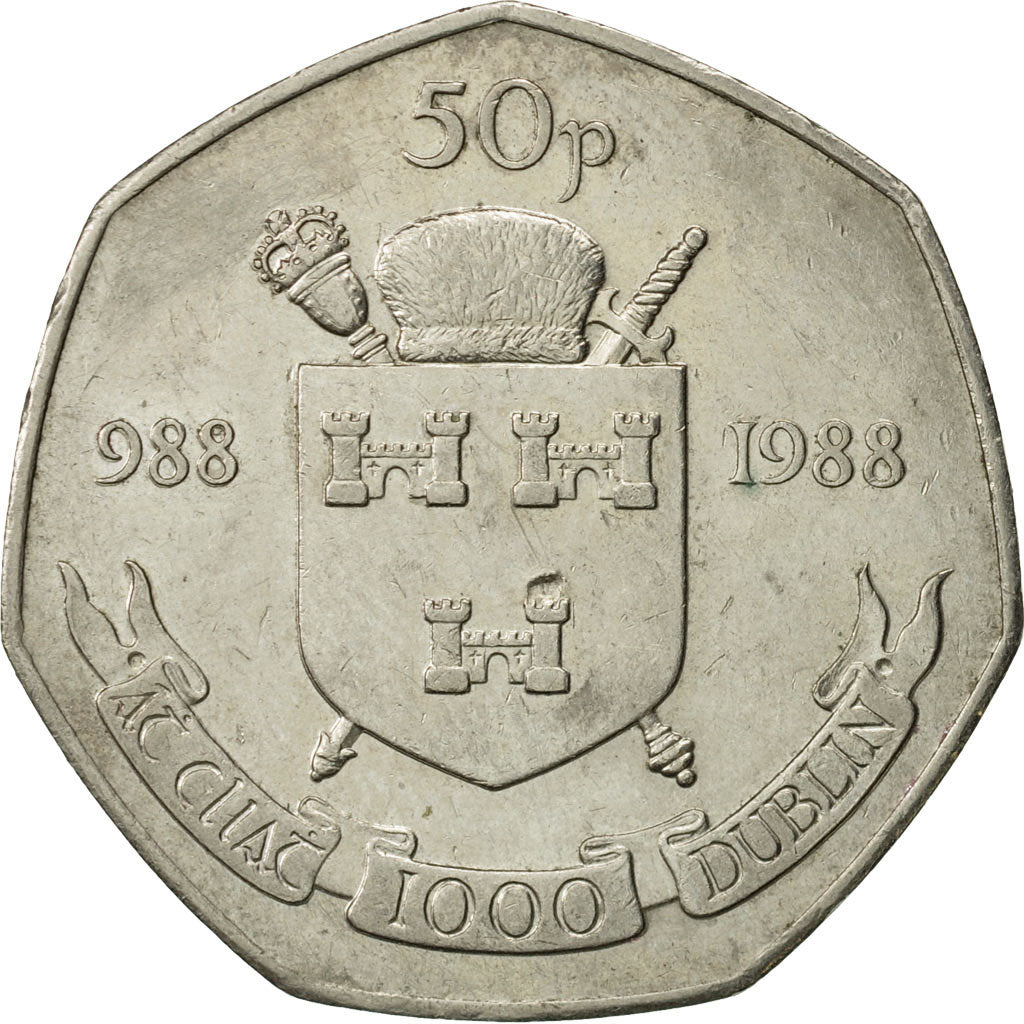 Coin, IRELAND REPUBLIC, 50 Pence, 1988, AU(50-53), Copper-nickel, KM:26