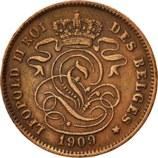 Belgium, Leopold II, 2 Centimes, 1909, EF(40-45), Copper, KM:35.1