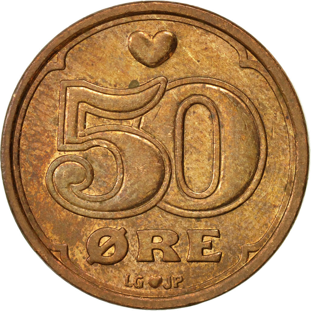 Münze, Dänemark, Margrethe II, 50 Öre, 1990, Brondby, SS+, Bronze, KM:866.2