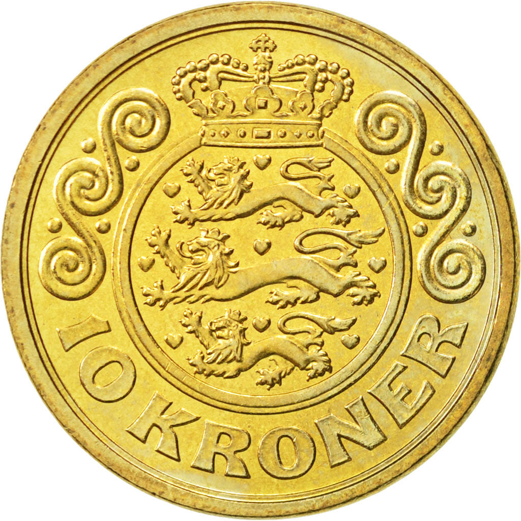 Danimarca, Margrethe II, 10 Kroner, 1995, Copenhagen, SPL-, Alluminio-bronzo