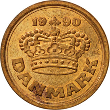 Coin, Denmark, Margrethe II, 25 Öre, 1990, Copenhagen, AU(55-58), Bronze