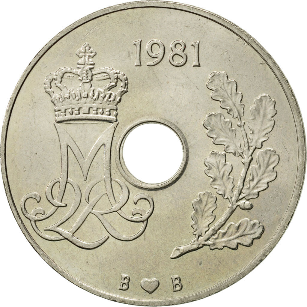 Monnaie, Danemark, Margrethe II, 25 Öre, 1981, Copenhagen, SUP, Copper-nickel