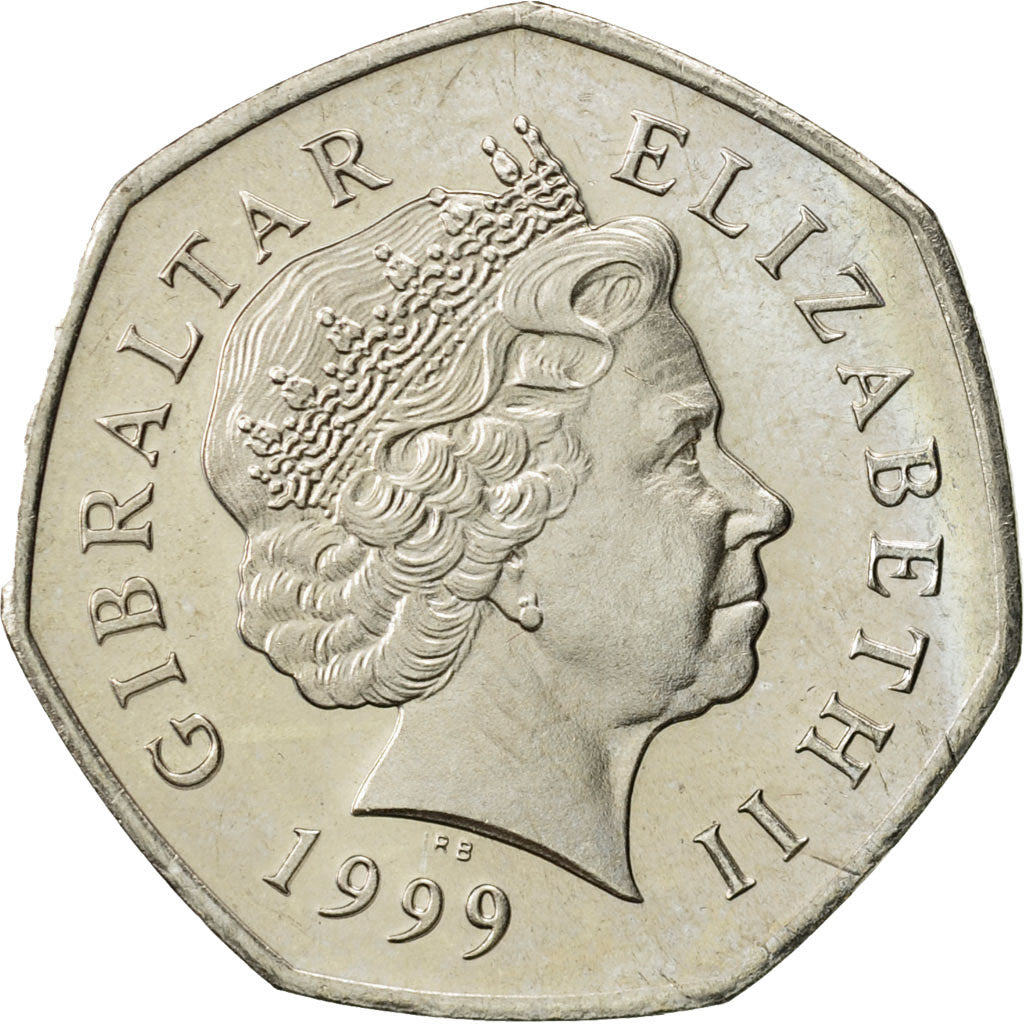 Gibraltar, Elizabeth II, 50 Pence, 1999, Pobjoy Mint, AU(55-58), Copper-nickel