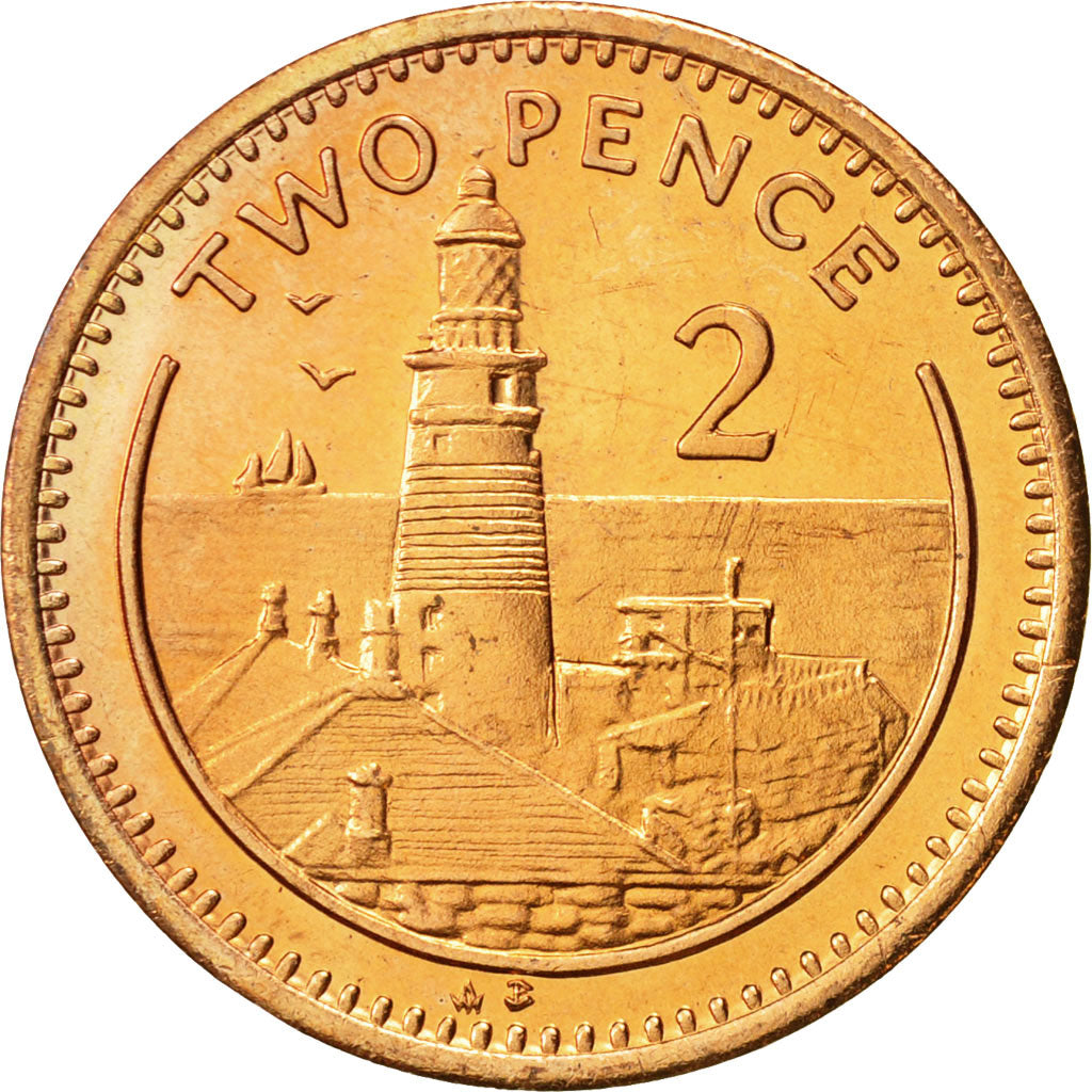 Coin, Gibraltar, Elizabeth II, 2 Pence, 1995, MS(60-62), Copper Plated Steel