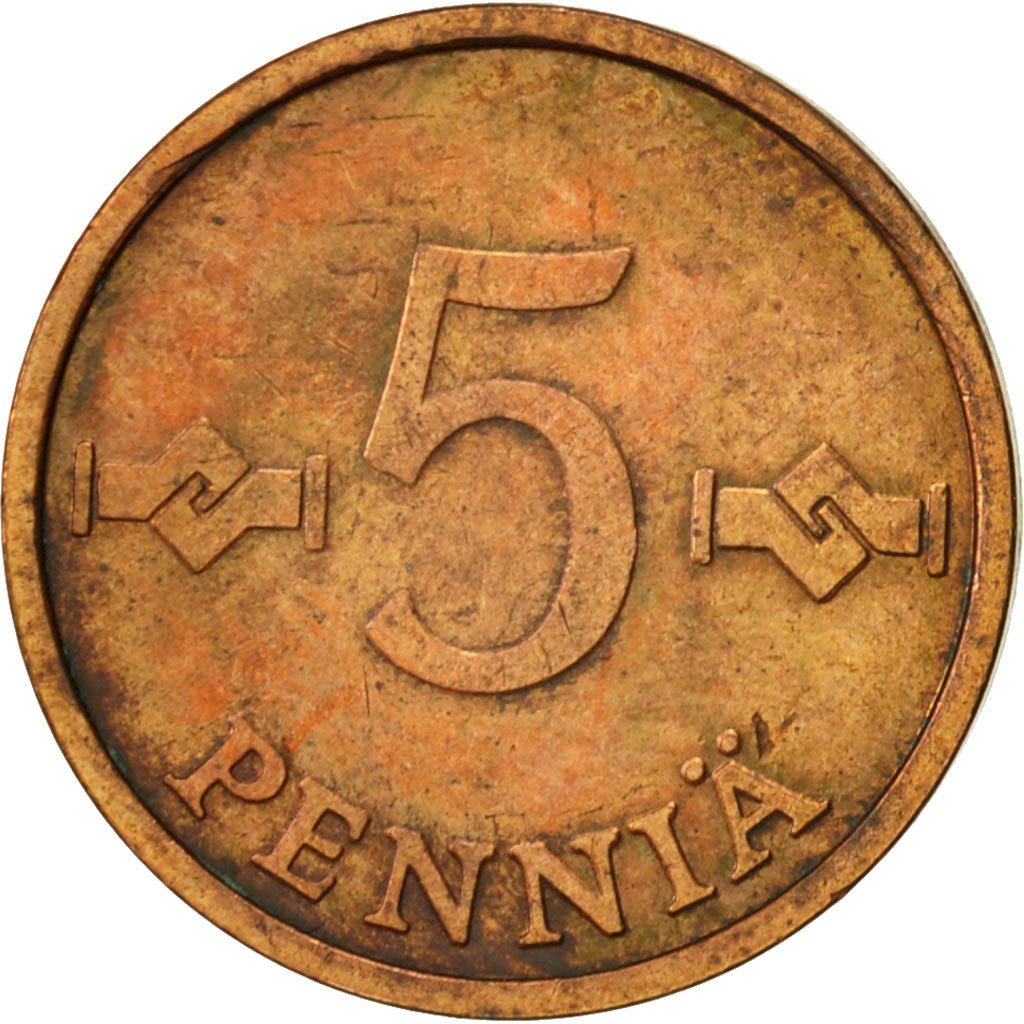 Coin, Finland, 5 Pennia, 1977, EF(40-45), Copper, KM:45