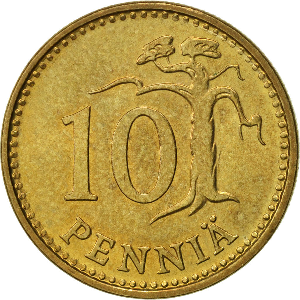 Coin, Finland, 10 Pennia, 1976, AU(55-58), Aluminum-Bronze, KM:46