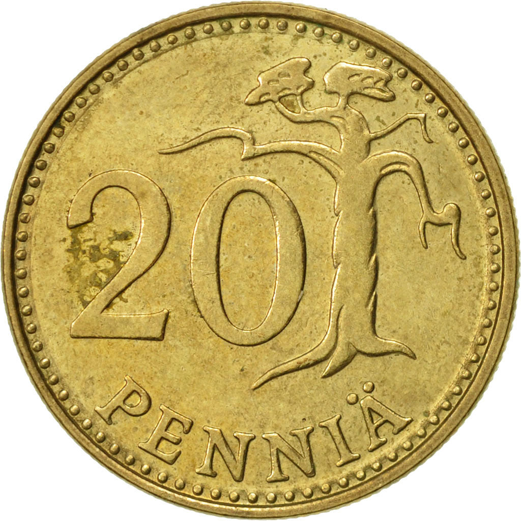 Coin, Finland, 20 Pennia, 1989, AU(55-58), Aluminum-Bronze, KM:47