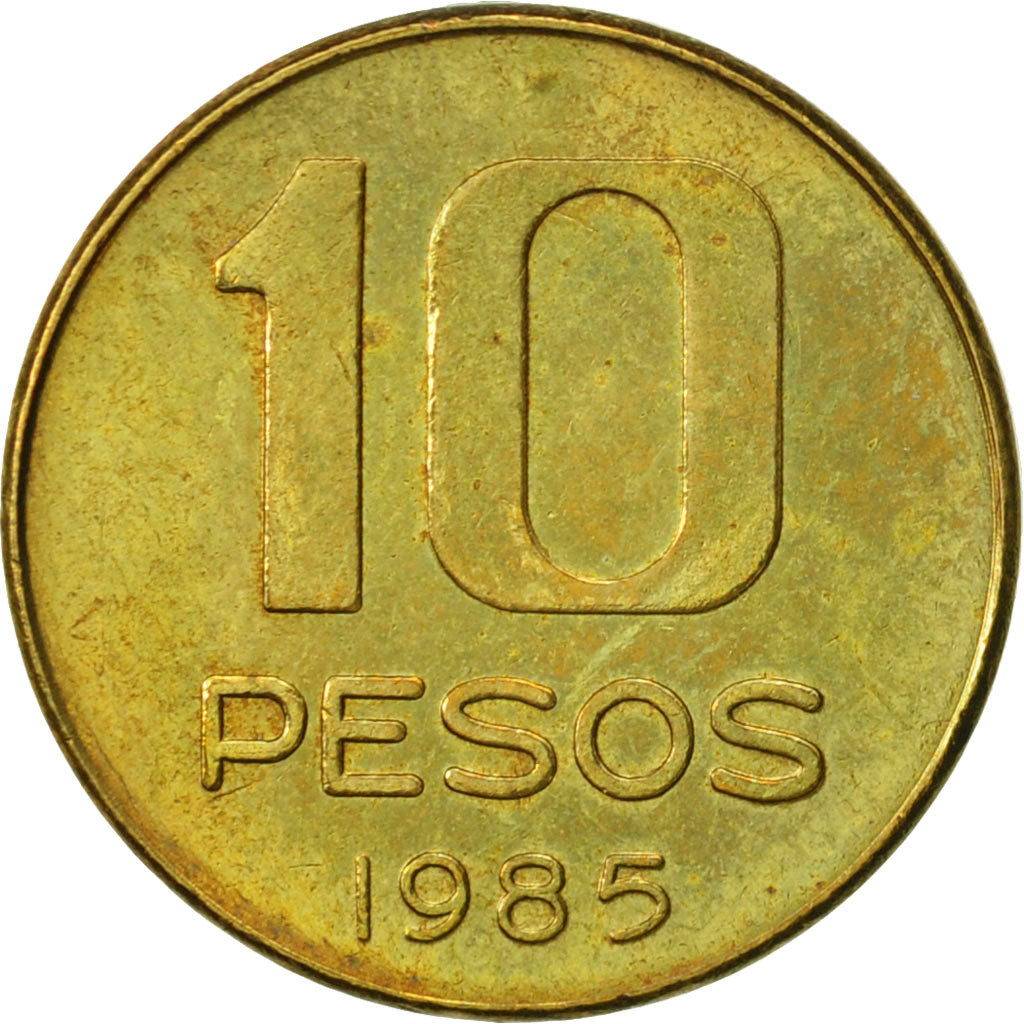 Argentina, 10 Pesos, 1985, EF(40-45), Brass, KM:93