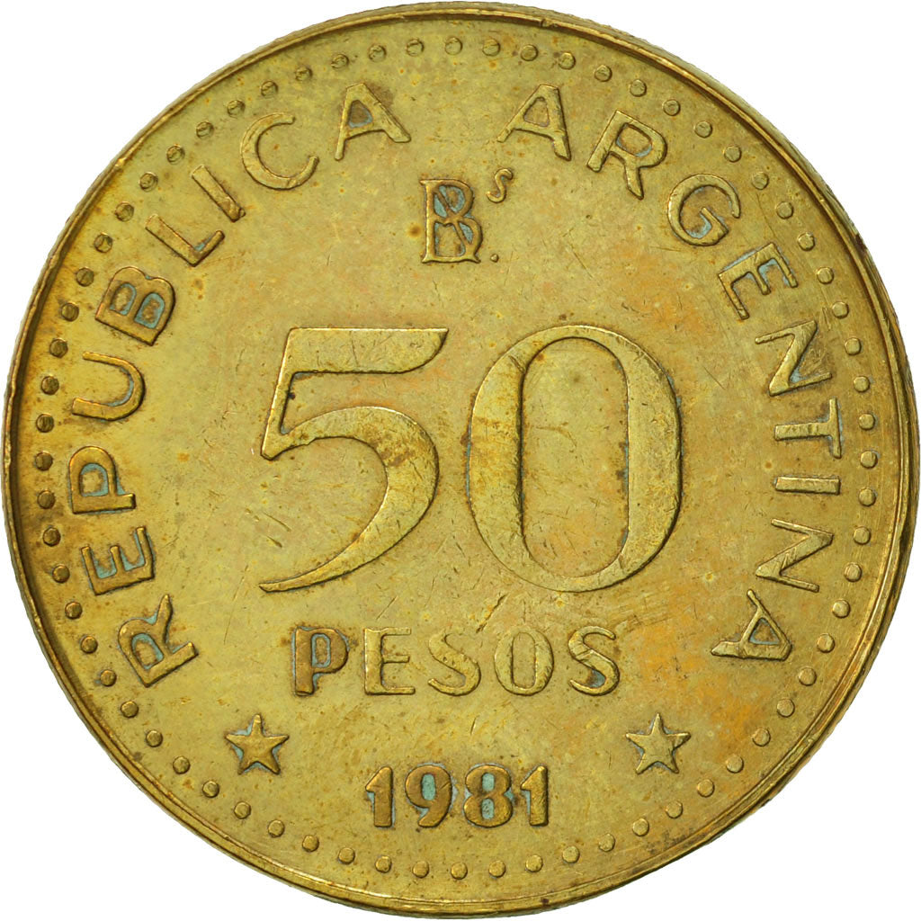 Coin, Argentina, 50 Pesos, 1981, AU(50-53), Brass Clad Steel, KM:83a
