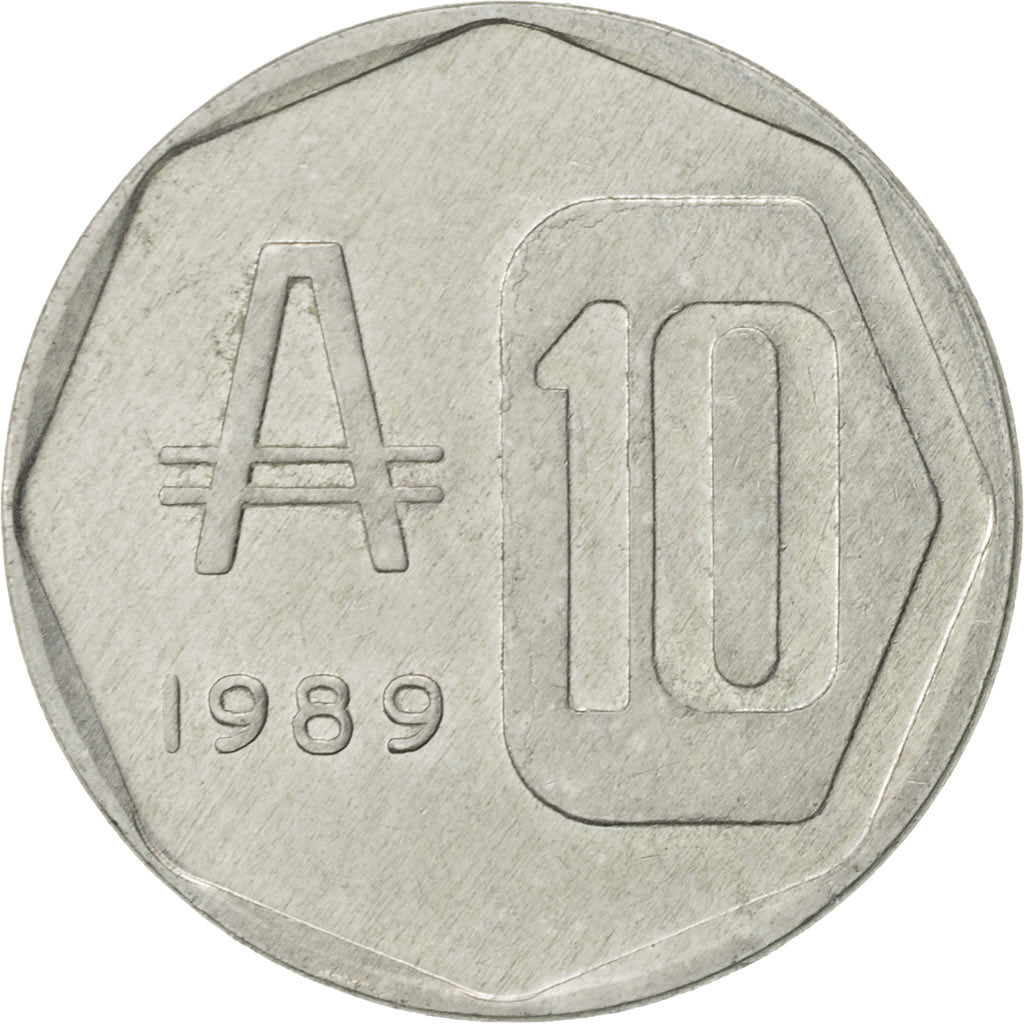 Coin, Argentina, 10 Australes, 1989, AU(55-58), Aluminum, KM:102