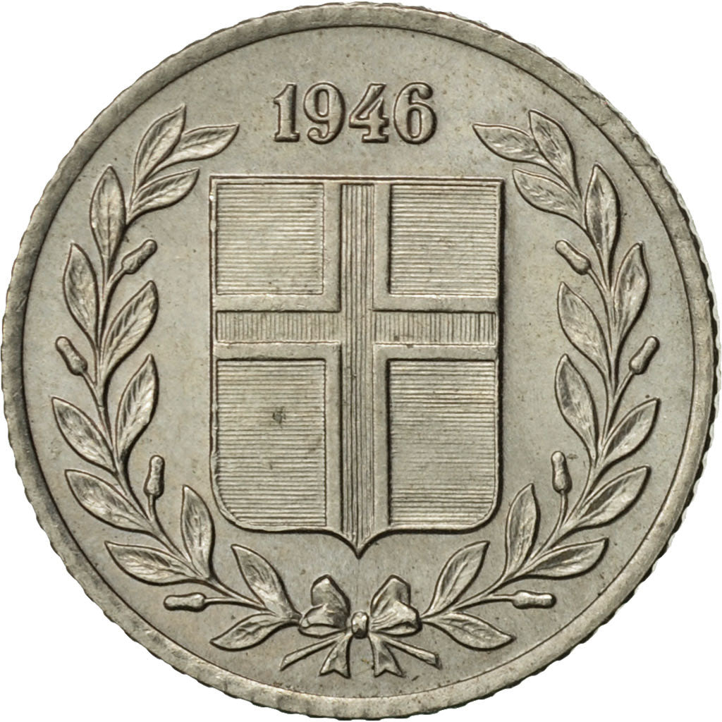 Coin, Iceland, 10 Aurar, 1946, AU(50-53), Copper-nickel, KM:10