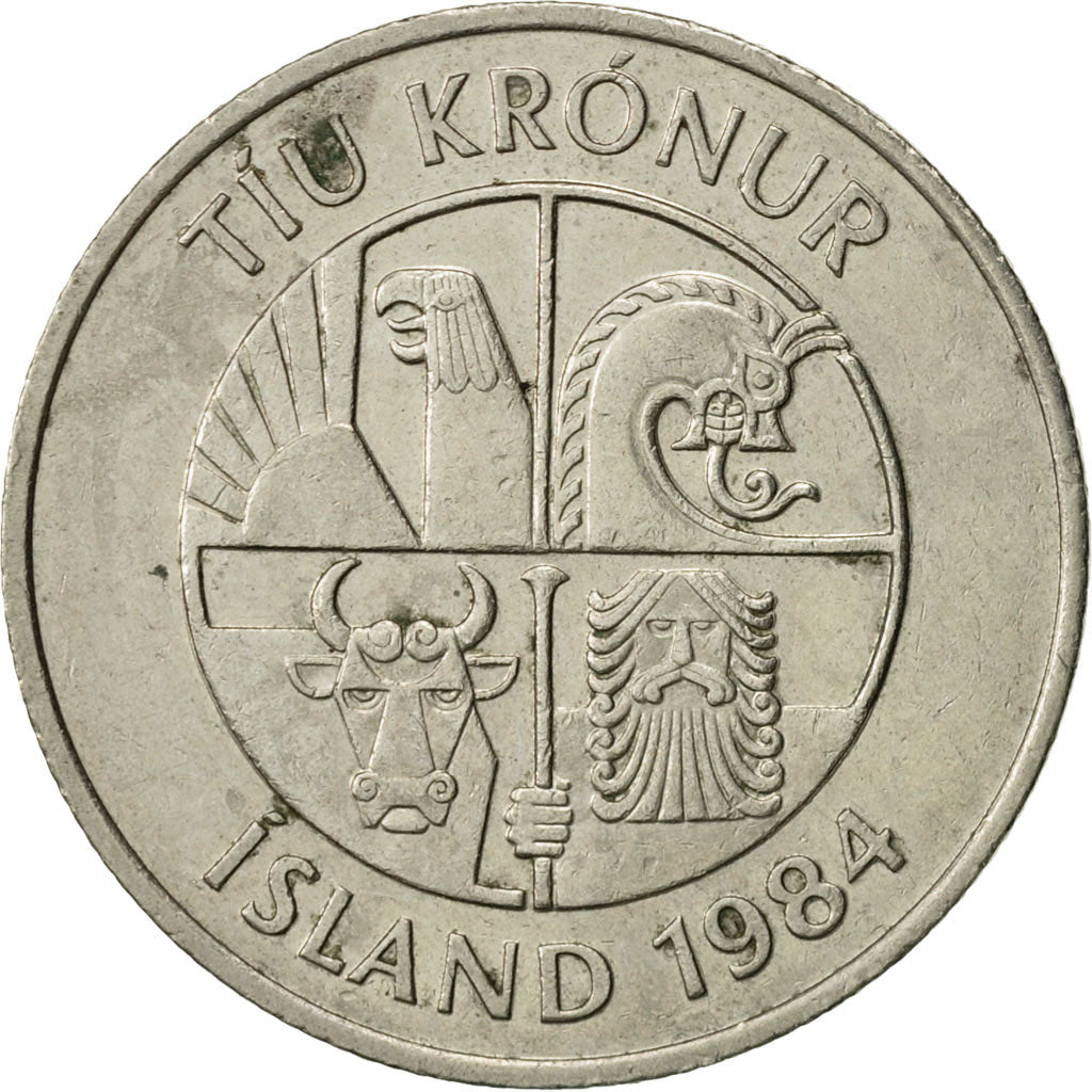 Coin, Iceland, 10 Kronur, 1984, AU(50-53), Copper-nickel, KM:29.1