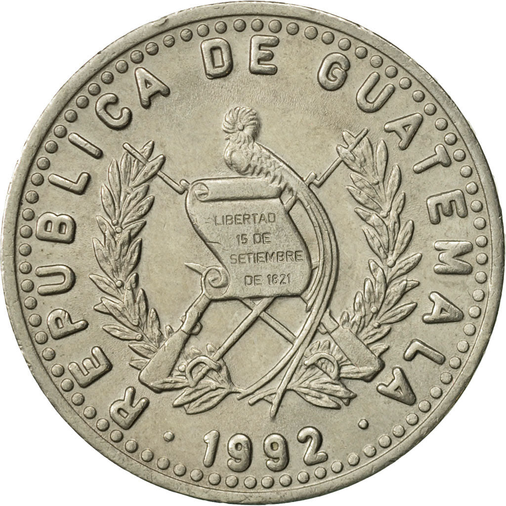 Coin, Guatemala, 25 Centavos, 1992, AU(55-58), Copper-nickel, KM:278.5