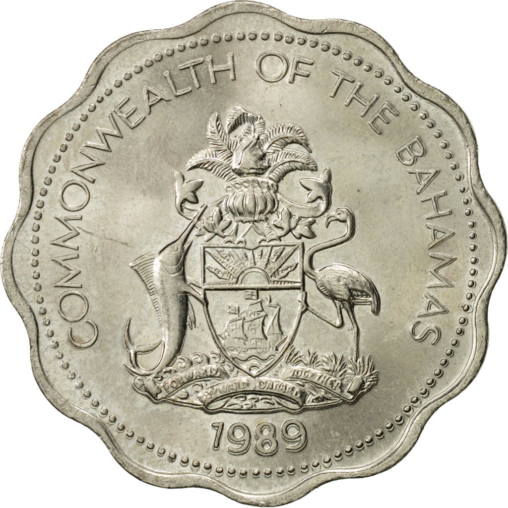 Coin, Bahamas, Elizabeth II, 10 Cents, 1989, Franklin Mint, MS(60-62)