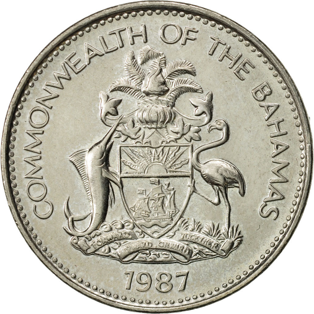 Bahamas, Elizabeth II, 5 Cents, 1987, Franklin Mint, MS(60-62), Copper-nickel